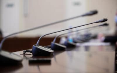 Conference room or seminar meeting room in business event. Session of Government. Academic classroom training course in lecture hall. blur abstract background. working in modern bright office indoor