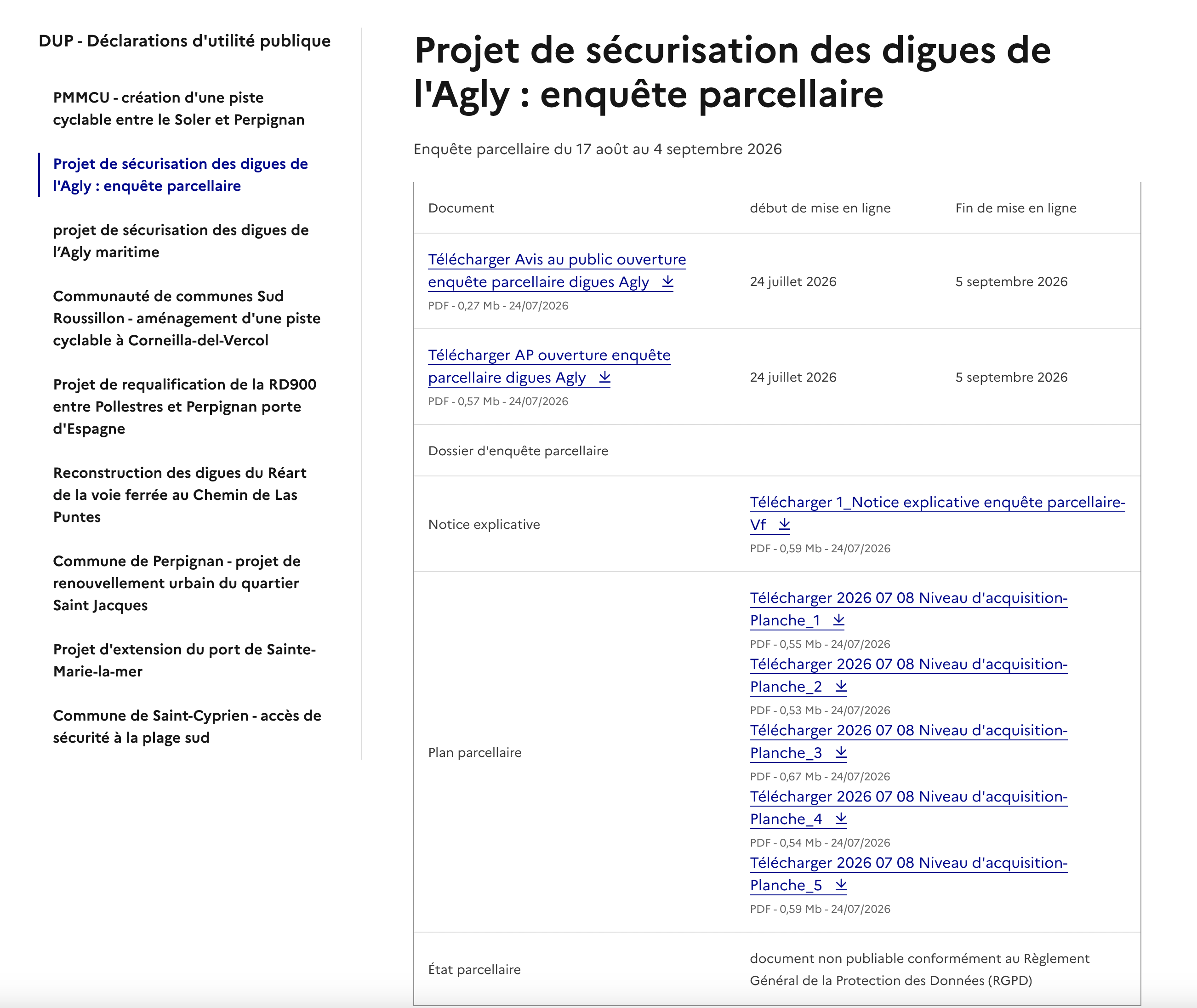 Enquête parcellaire digues de l’Agly